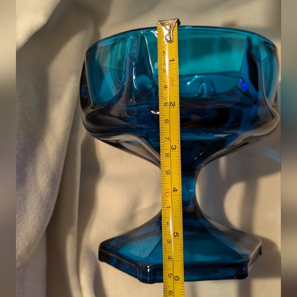 1960's Mid Century Modern Blue Glass Viking Covered Pedestal Dish 6"x 9" - Picture 15 of 16